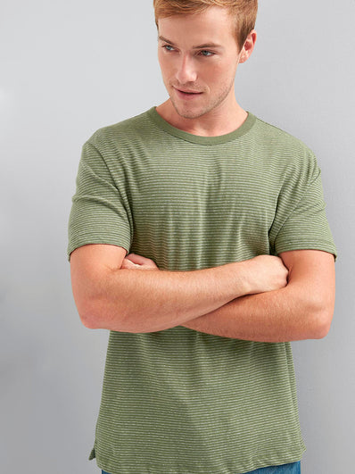 Linen-cotton stripe crewneck tee