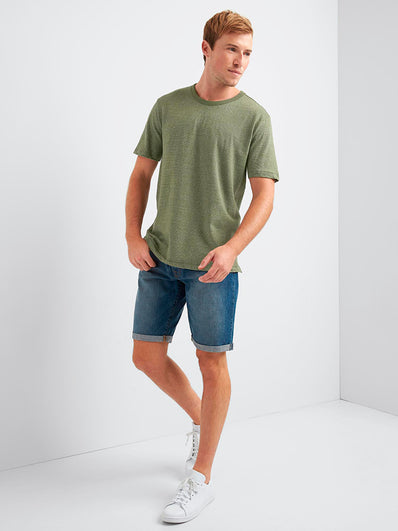 Linen-cotton stripe crewneck tee